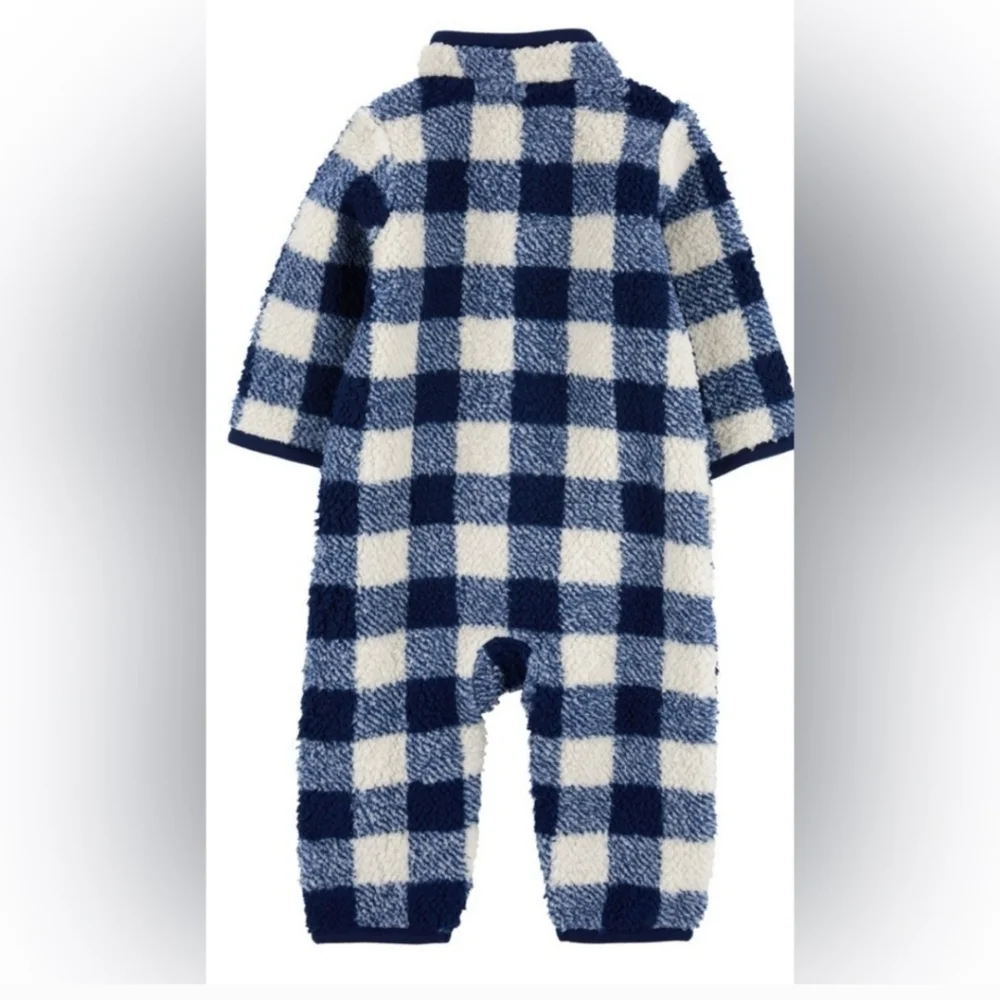 NWT Carter's Fleece Navy Plaid Zip-Up 1 Piece Bodysuit ~9M